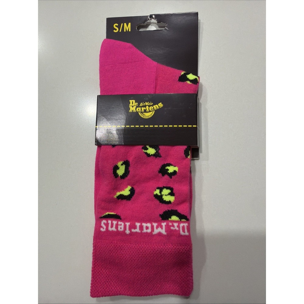 Dr Martens AD062682 Leopard Sock Clash Pink Crew Socks S/M NWT